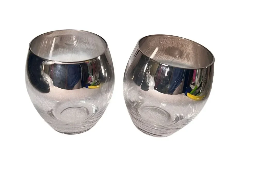 Vintage Silver Band Roly Poly Cocktail Glasses Set of 2